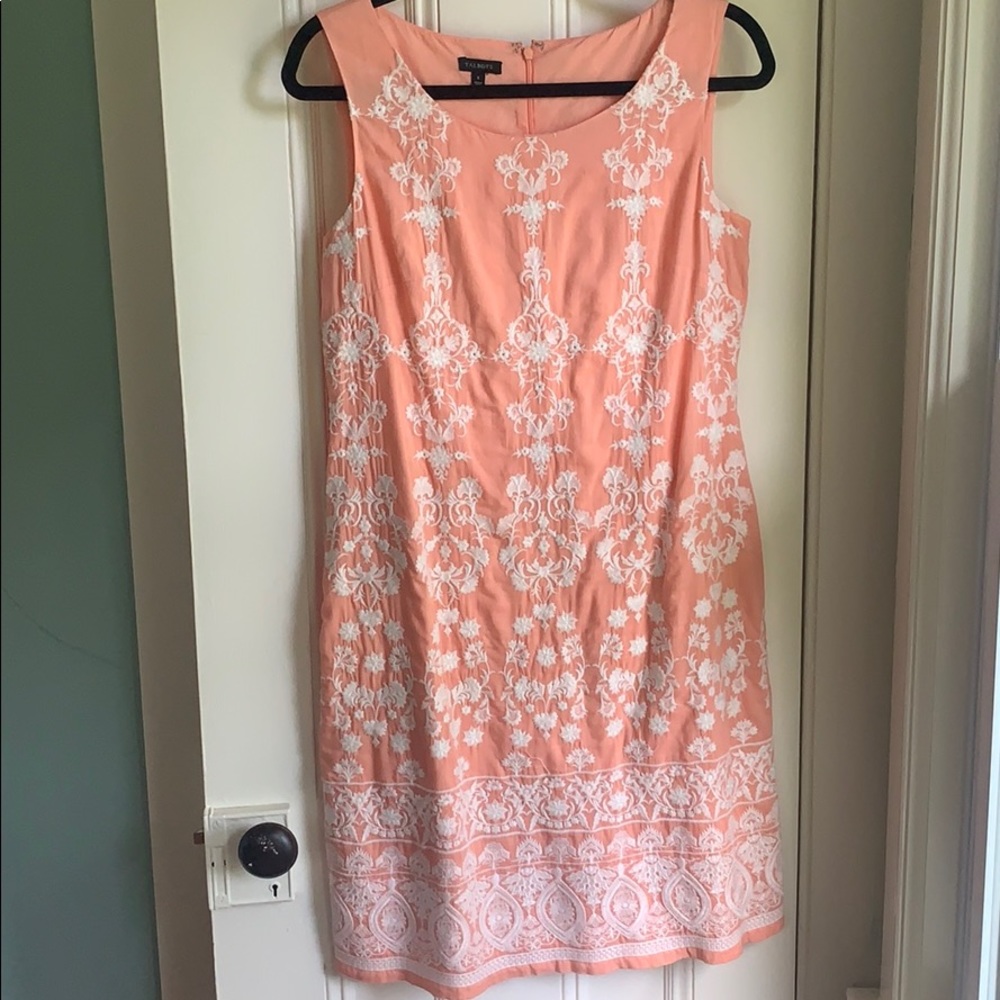 Talbots 100% cotton peach embroidered dress size 6